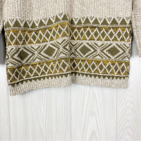 Lucky Brand | Green & Gray Aztec Print Open Front Cardigan Sweater Size Medium - Picture 9 of 10